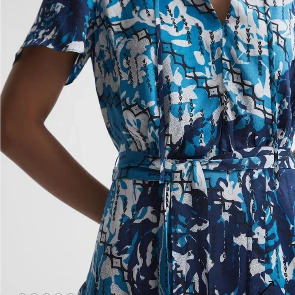 Reiss Posey Ditsy Print Blue Mini Dress Size 0 Ruffles - Picture 7 of 7